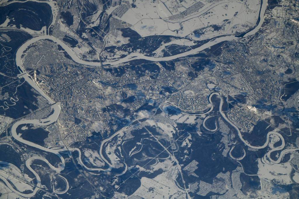 The snow-covered city of Ufa, Russia