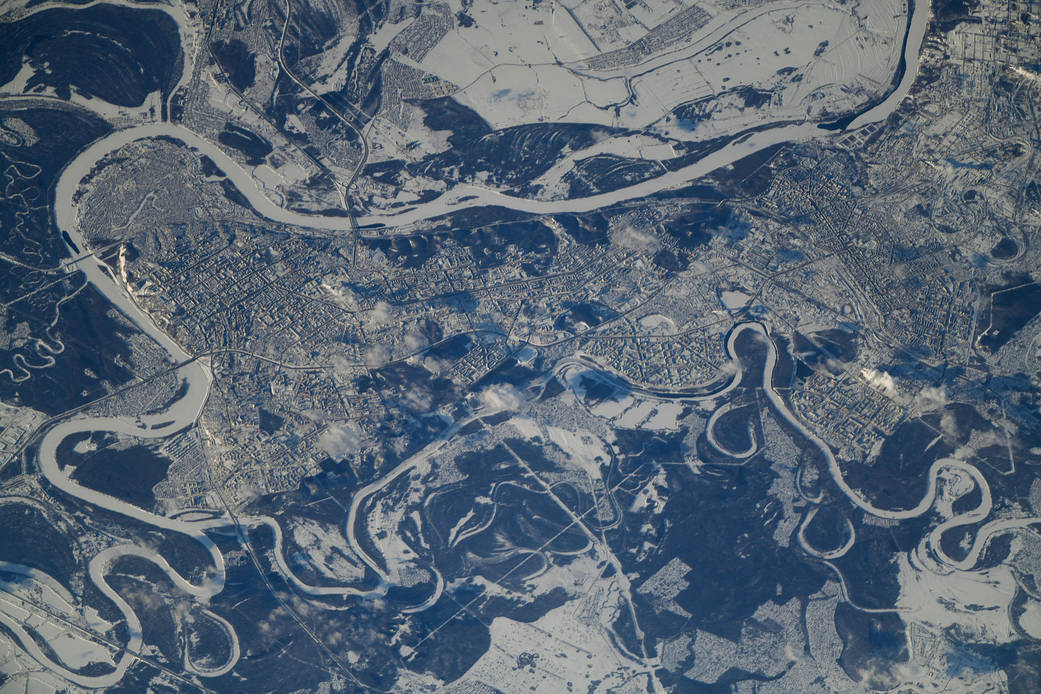 The snow-covered city of Ufa, Russia