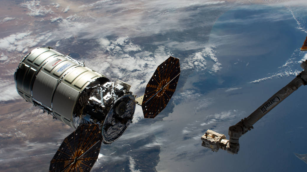 The Cygnus space freighter before its robotic capture