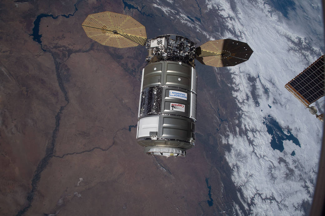 The Cygnus space freighter approaches the space station