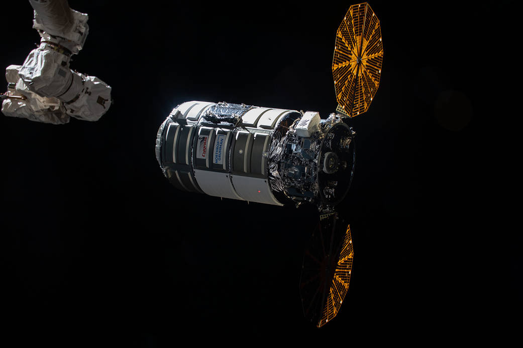 The Cygnus space freighter moments before its capture