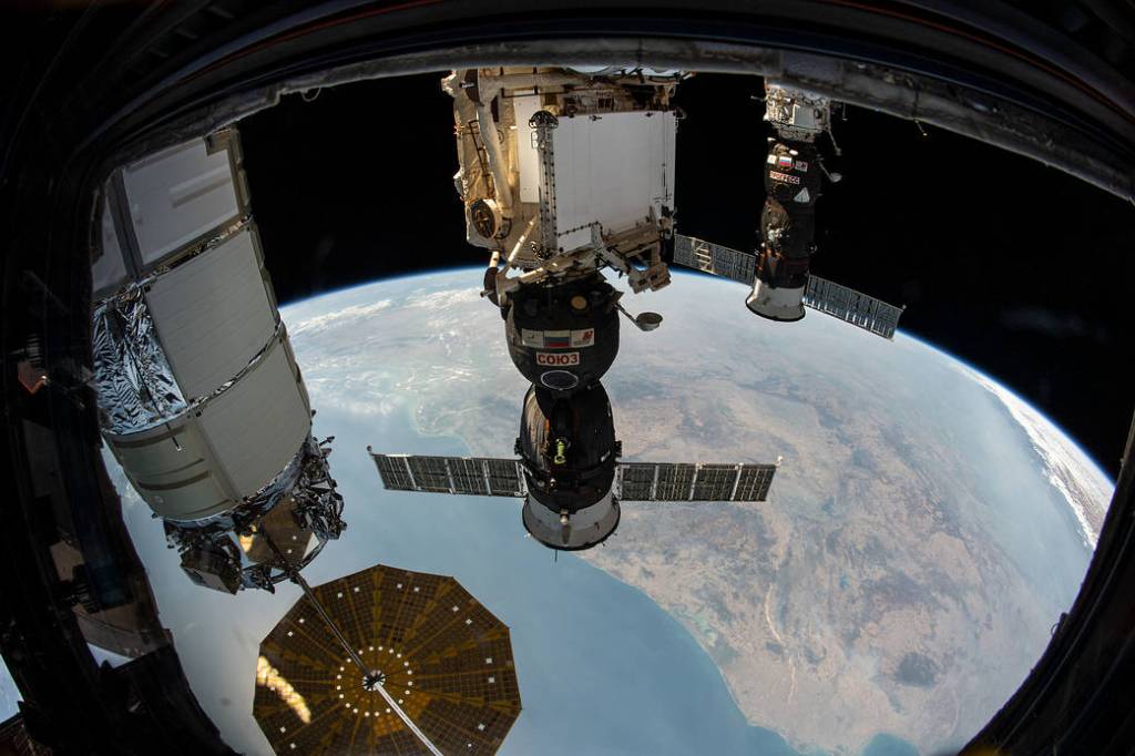 U.S. and Russian spaceships docked to the station