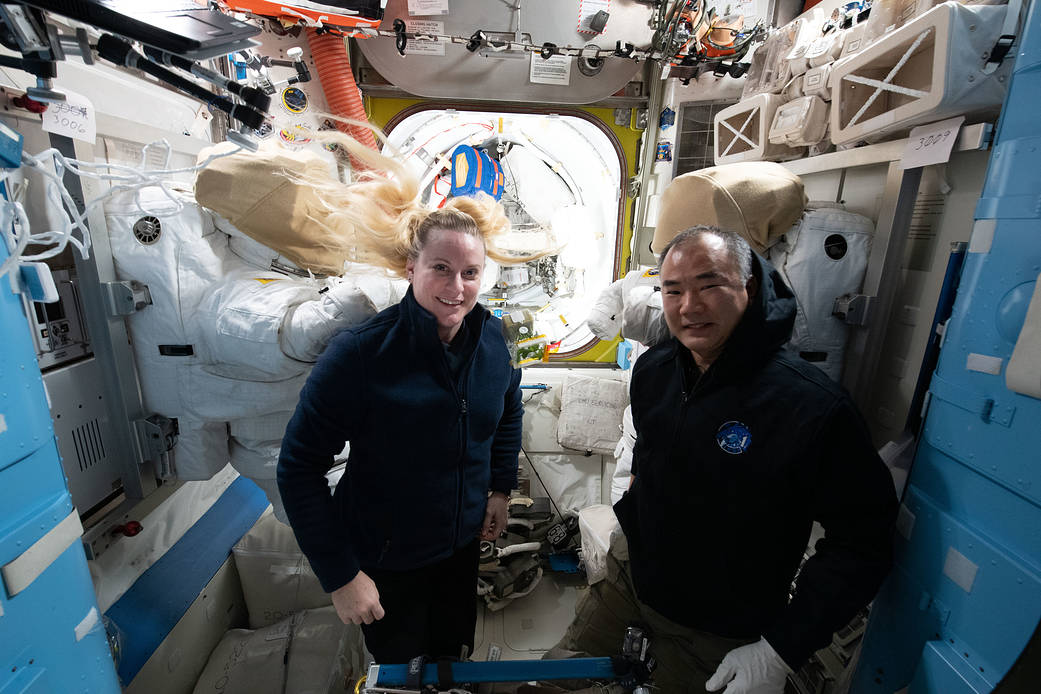 Astronauts Kate Rubins of NASA and Soichi Noguchi of JAXA