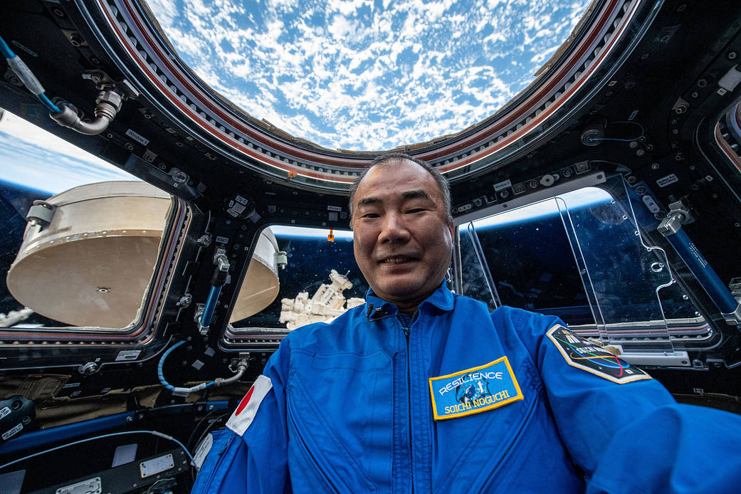 JAXA astronaut Soichi Noguchi inside the station's "window to the world"