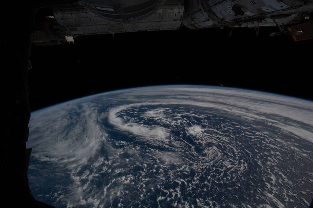 A cloud formation swirls in the Atlantic Ocean