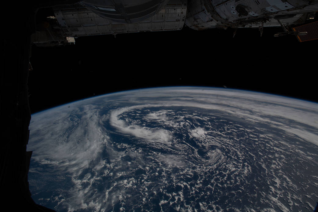 A cloud formation swirls in the Atlantic Ocean