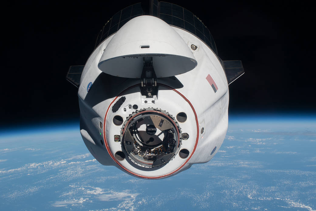 The SpaceX Crew Dragon Endeavour approaches the space station