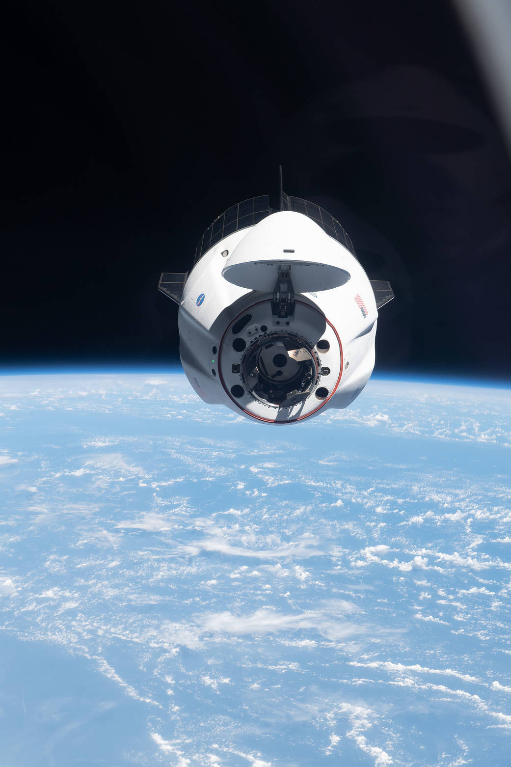 The SpaceX Crew Dragon Endeavour approaches the space station