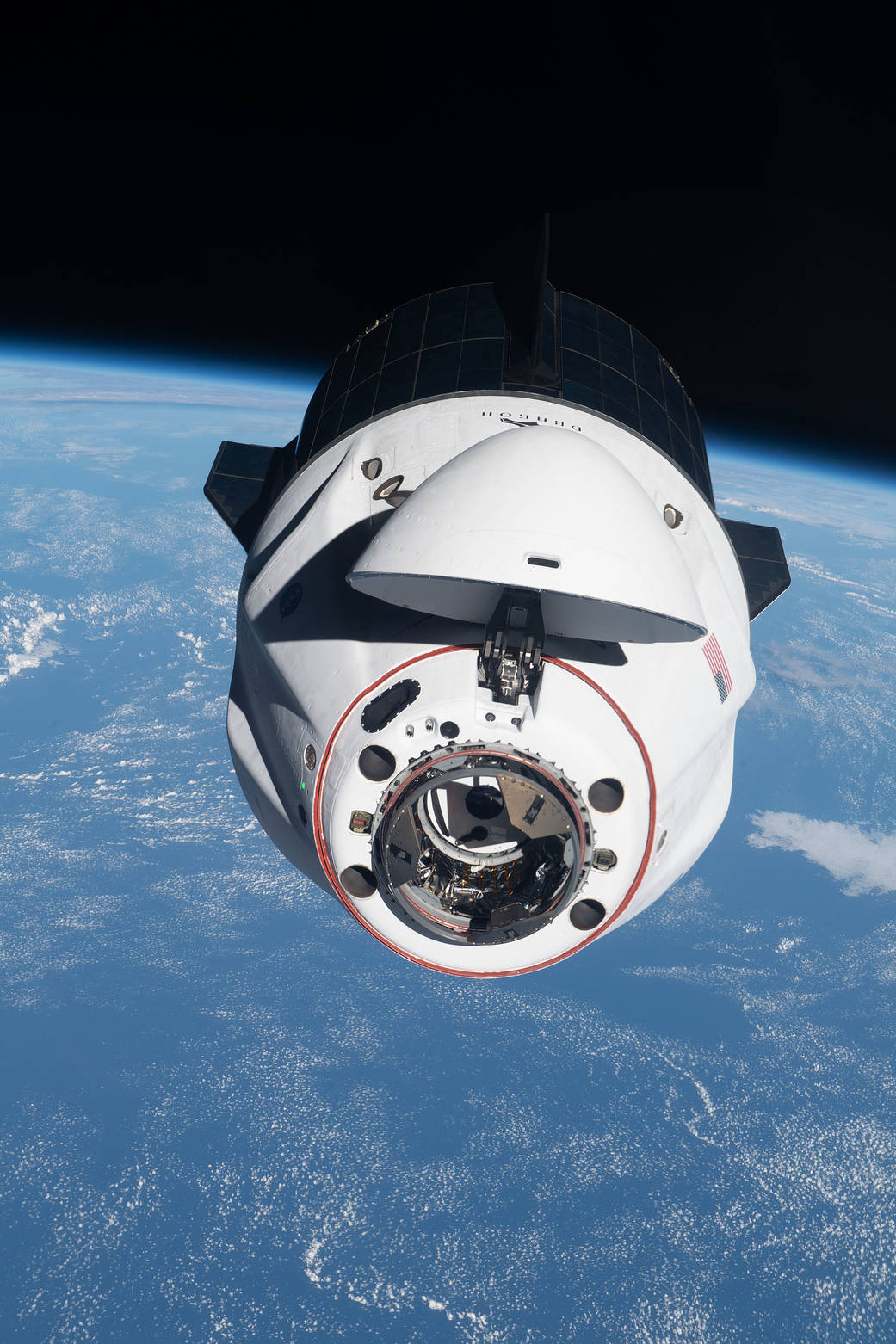 The SpaceX Crew Dragon Endeavour approaches the space station
