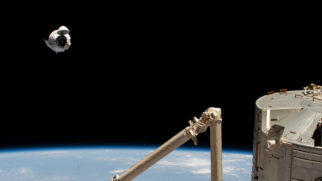 The SpaceX Crew Dragon Endeavour approaches the station