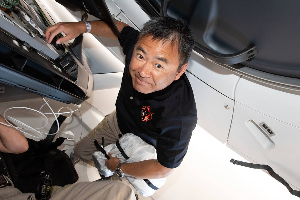 Astronaut Akihiko Hoshide inside the Crew Dragon