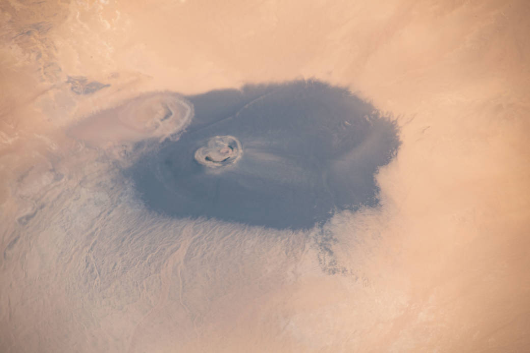 A volcanic crater in Libya with three small saltwater lakes