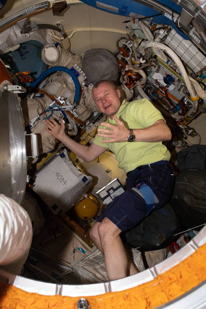 Cosmonaut Oleg Novitskiy is inside the Pirs docking compartment