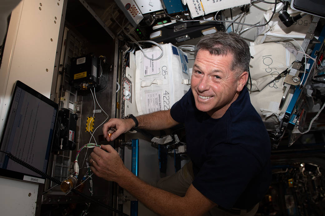 NASA astronaut Shane Kimbrough works inside the Harmony module