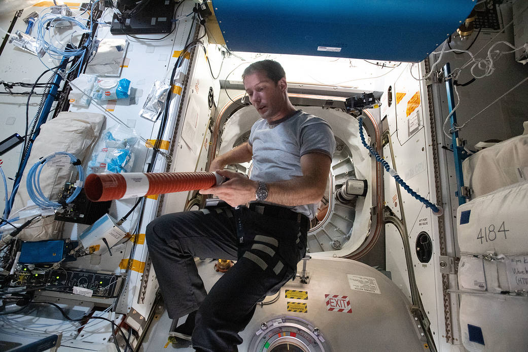 ESA Astronaut Thomas Pesquet works inside the Tranquility module