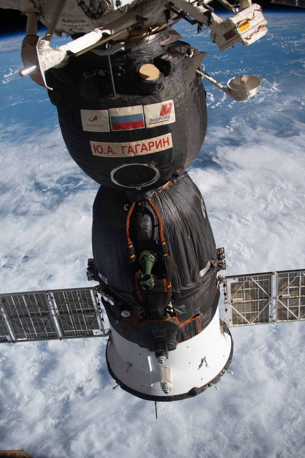 The Soyuz MS-18 crew ship docked to the Rassvet module