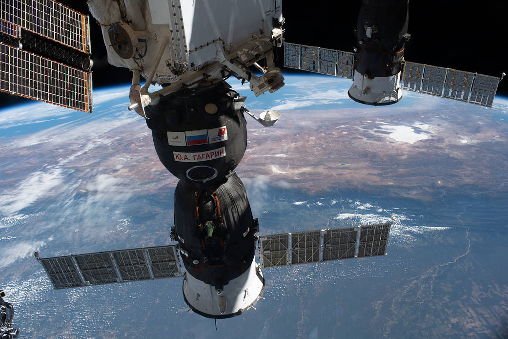 The Soyuz MS-18 crew ship and ISS Progress 77 cargo craft