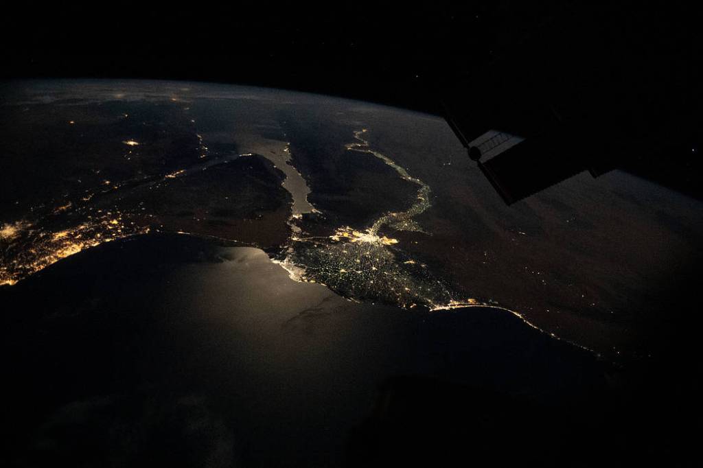 The Moon’s glint on the Mediterranean Sea and the Gulf of Suez