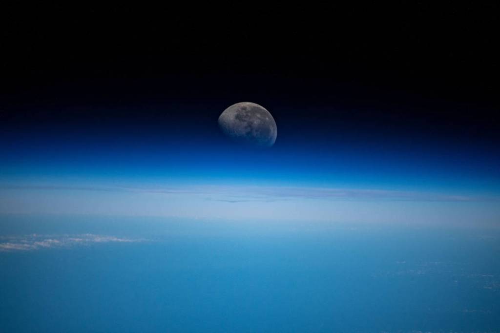A waning gibbous Moon above the Pacific Ocean