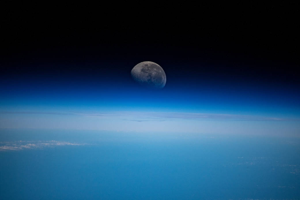 A waning gibbous Moon above the Pacific Ocean