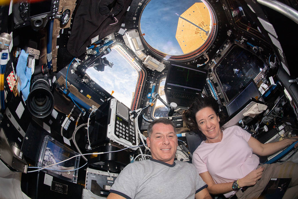 Astronauts Shane Kimbrough and Megan McArthur in the cupola