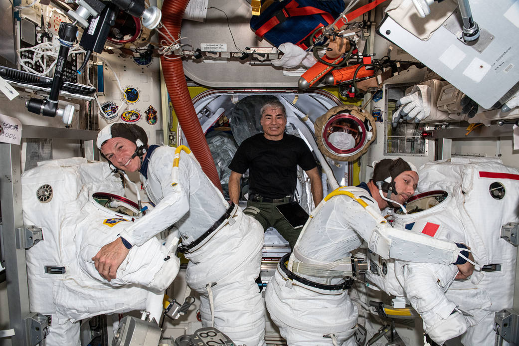 Expedition 65 astronauts test spacesuits
