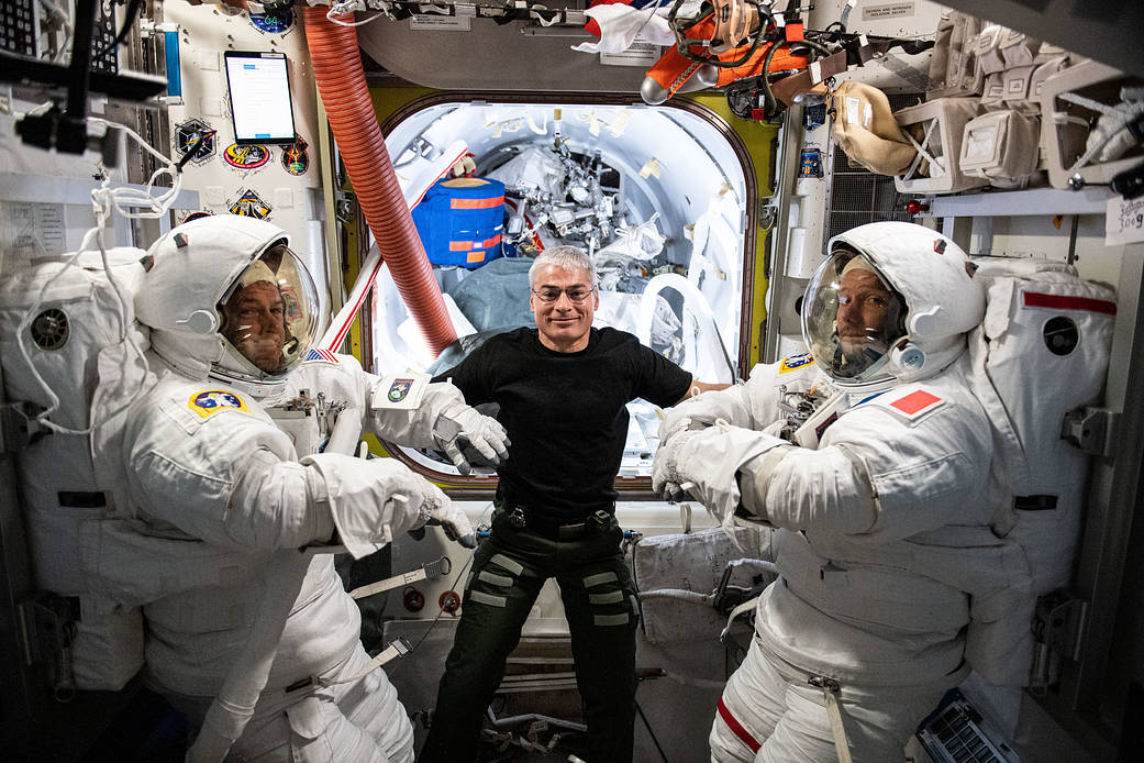 Expedition 65 astronauts test spacesuits