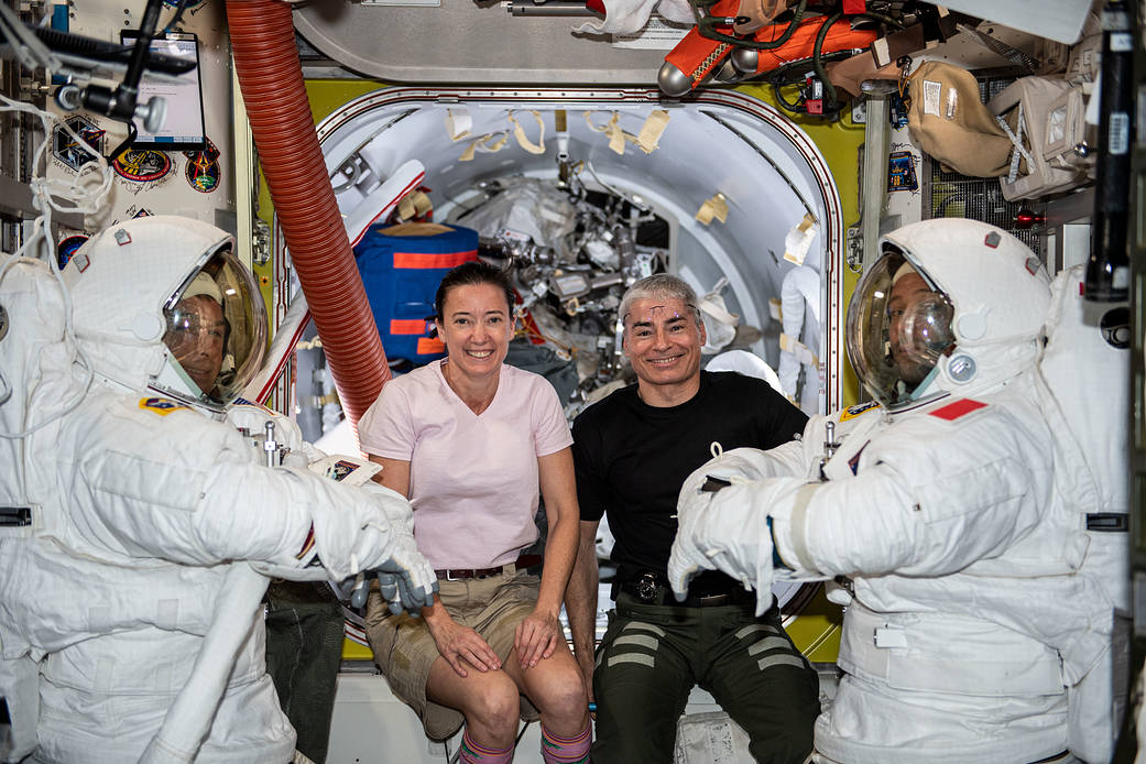 Expedition 65 astronauts test spacesuits