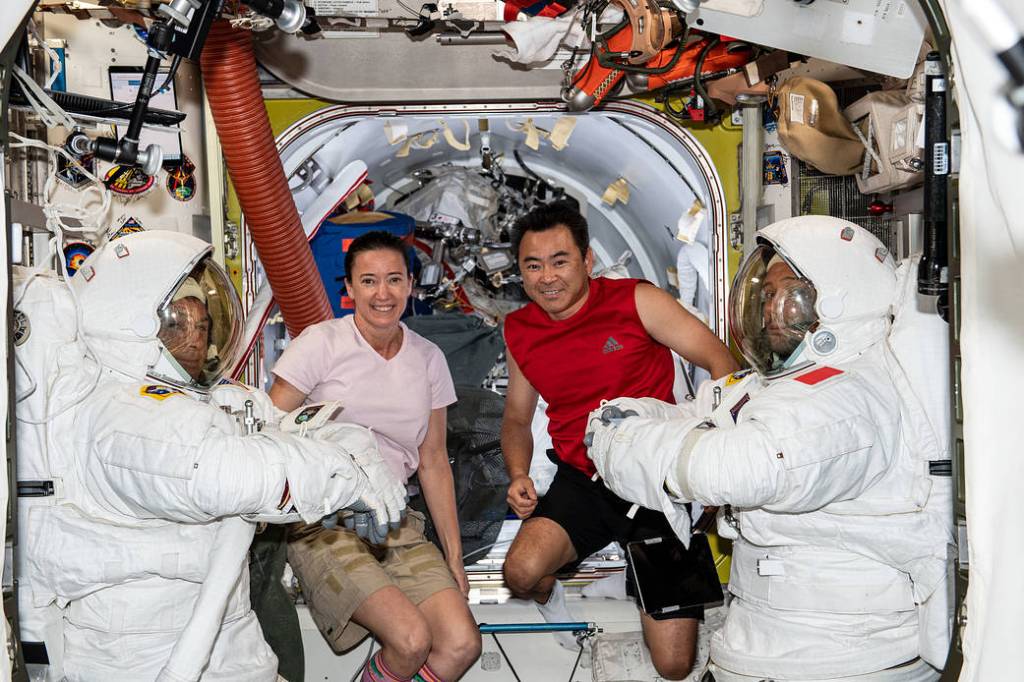 Expedition 65 astronauts test spacesuits