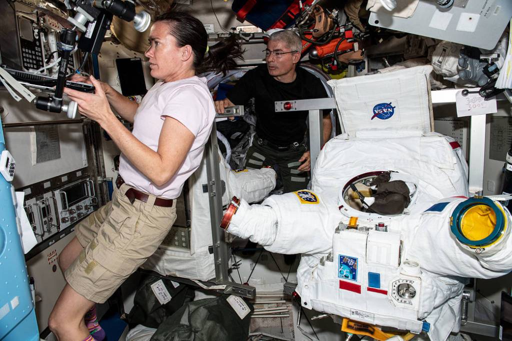 Expedition 65 astronauts test spacesuits