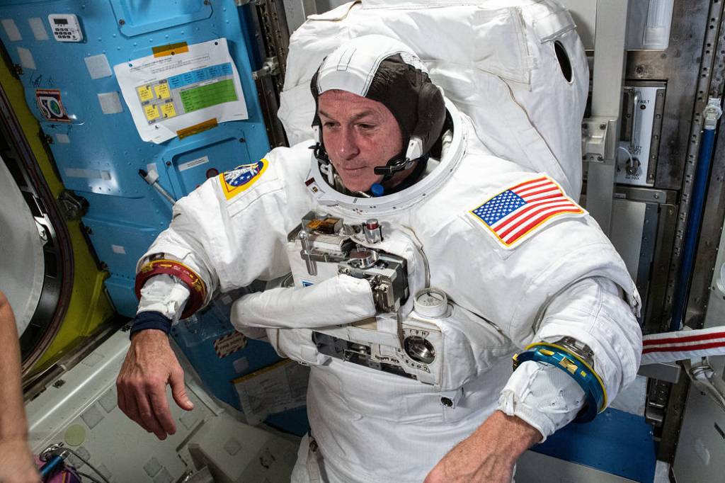 NASA astronaut Shane Kimbrough is pictured in his U.S. spacesuit