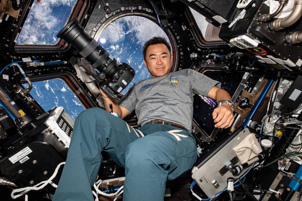 Commander Akihiko Hoshide is pictured inside the cupola