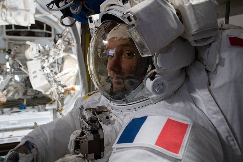 ESA astronaut Thomas Pesquet is in his U.S. spacesuit