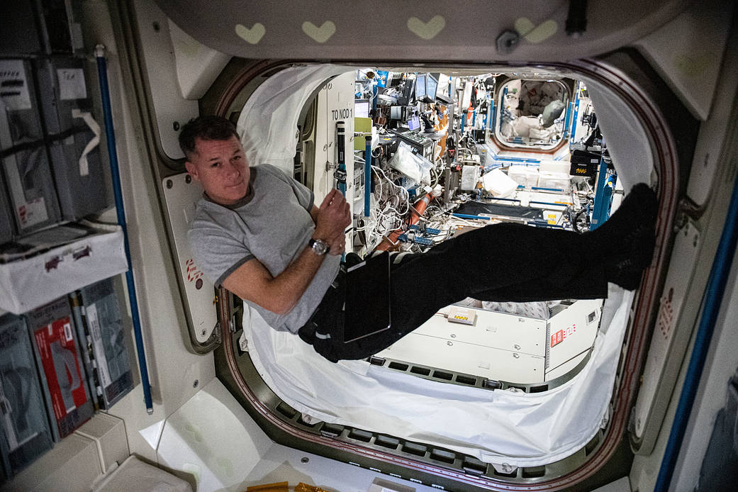 Astronaut Shane Kimbrough rests inside the vestibule