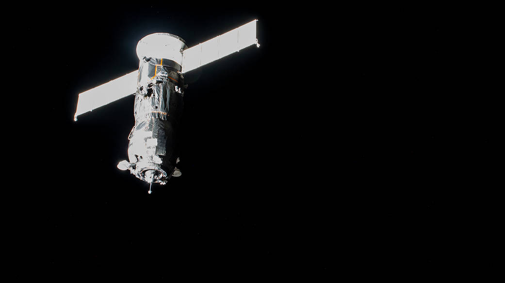 The ISS Progress 78 resupply ship approaches the space station
