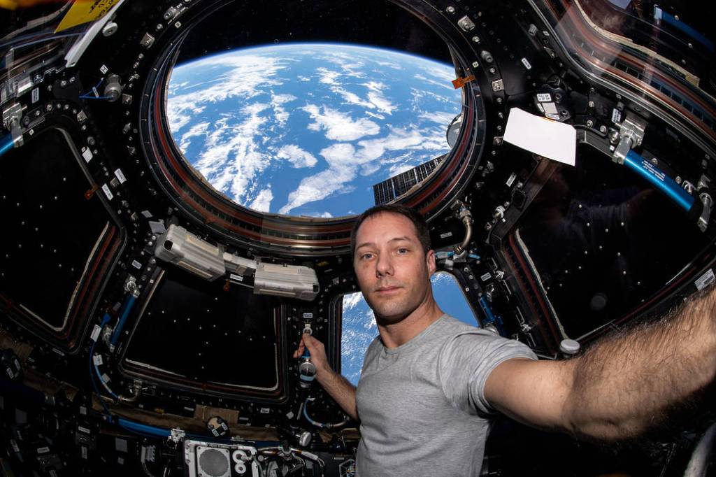 Astronaut Thomas Pesquet inside the cupola