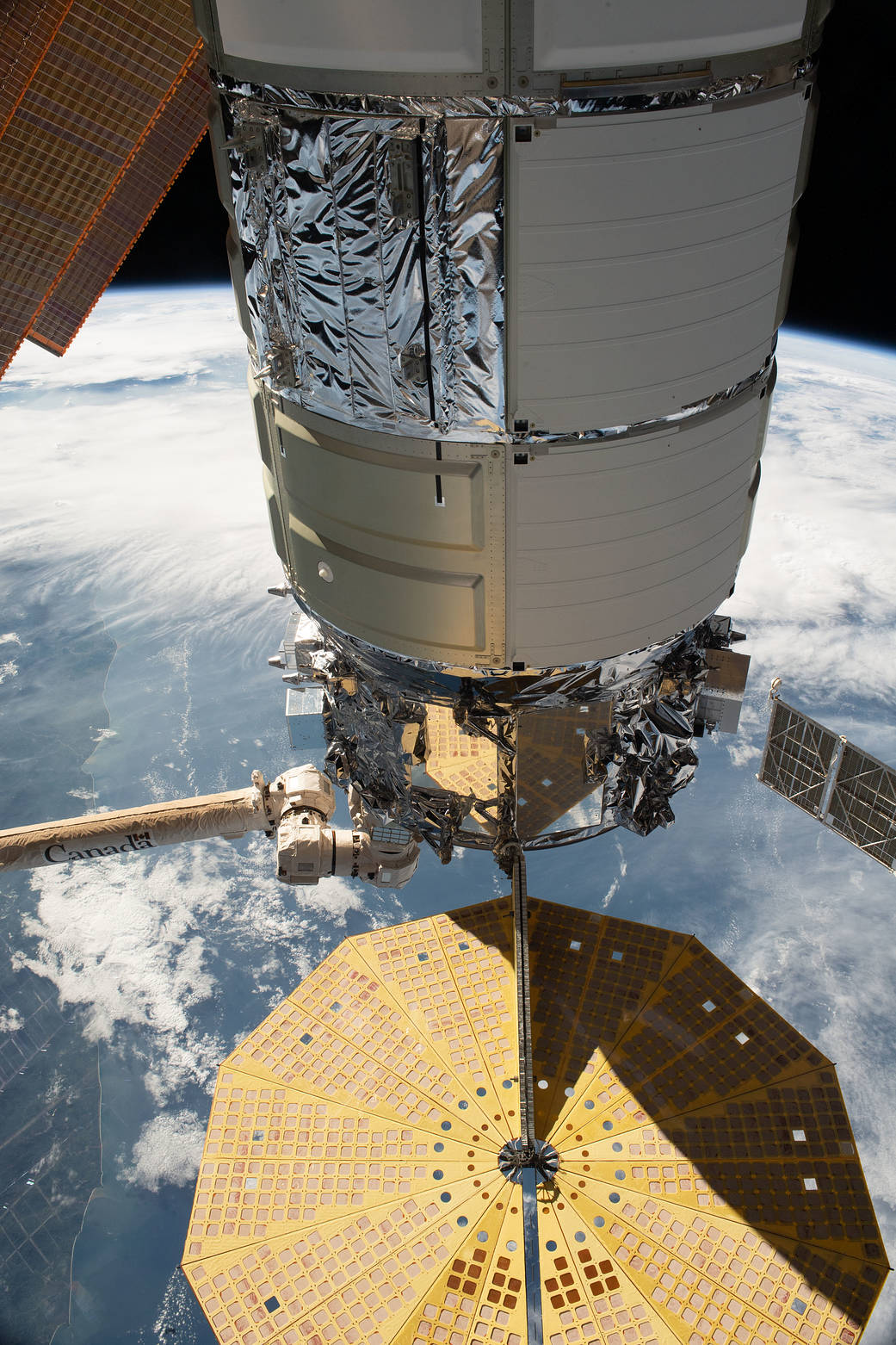 Cygnus in the grips of the Canadarm2 robotic arm