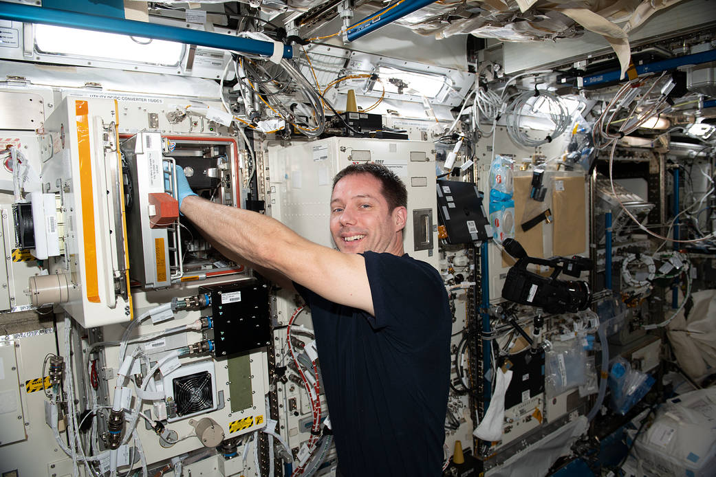 Astronaut Thomas Pesquet works on the Anti-Atrophy muscle investigation
