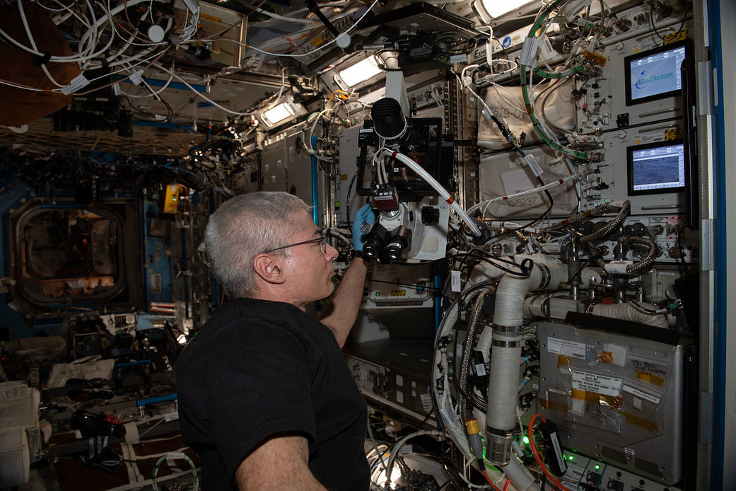 Astronaut Mark Vande Hei works on the Cardinal Muscle investigation
