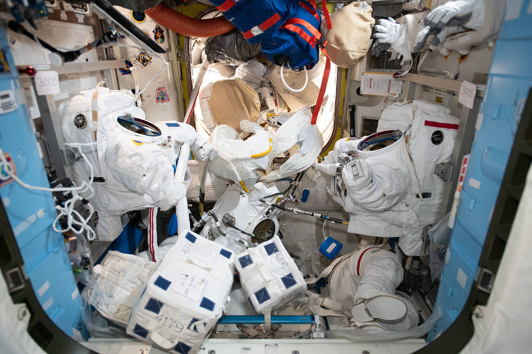 U.S. spacesuits inside the Quest airlock