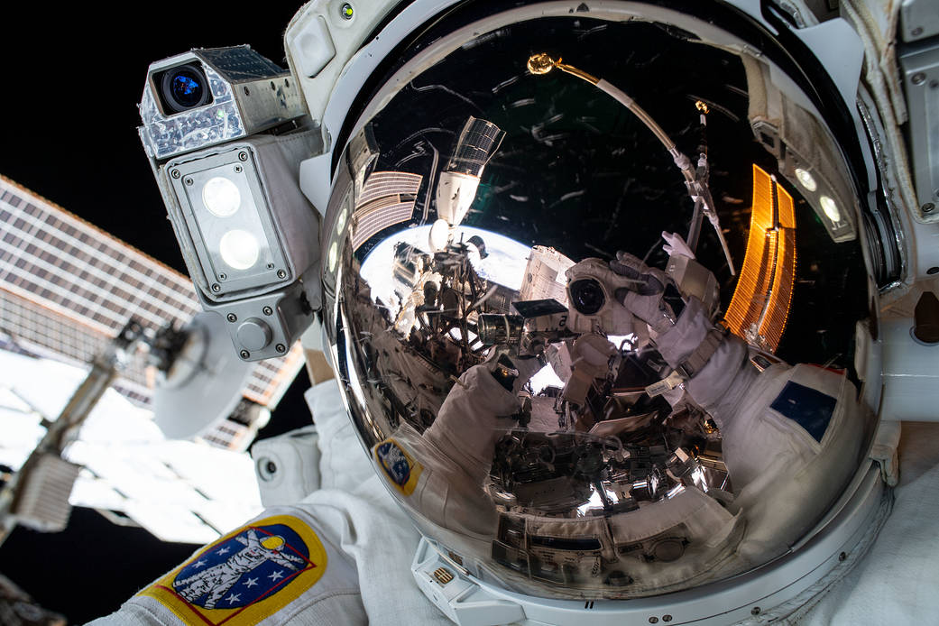 Astronaut Thomas Pesquet takes a "space-selfie"