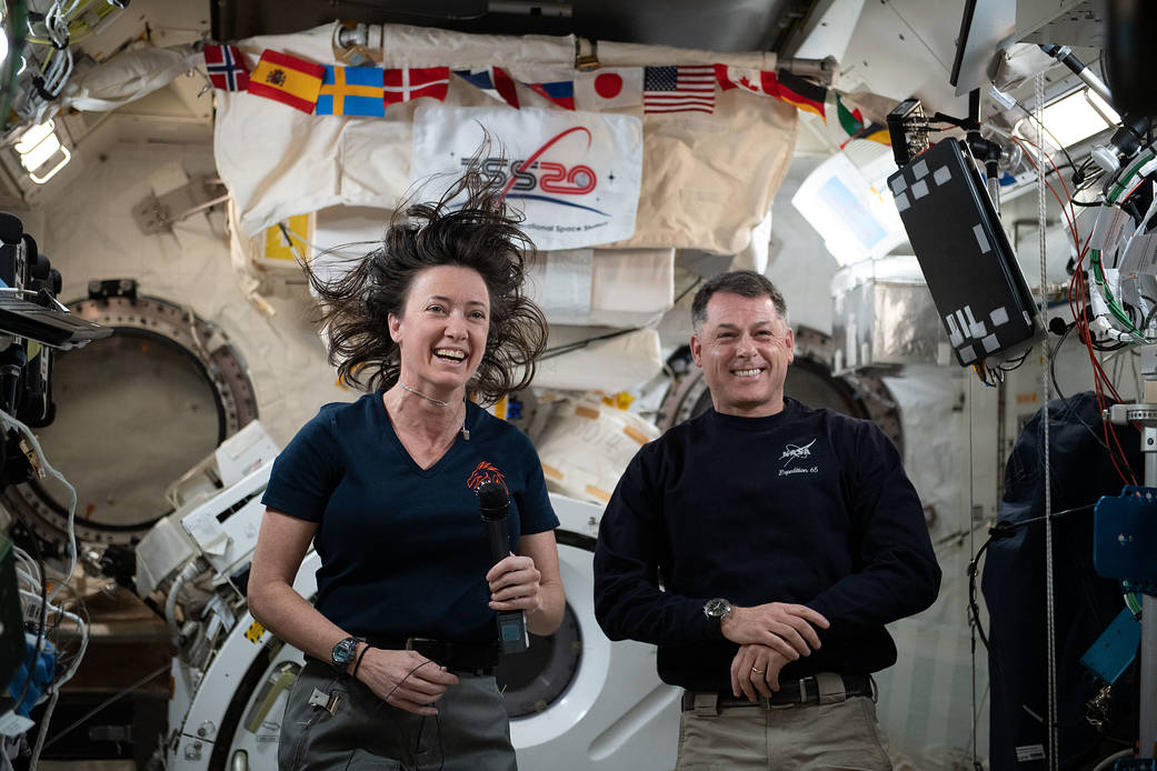 Astronauts Megan McArthur and Shane Kimbrough inside the Kibo laboratory module