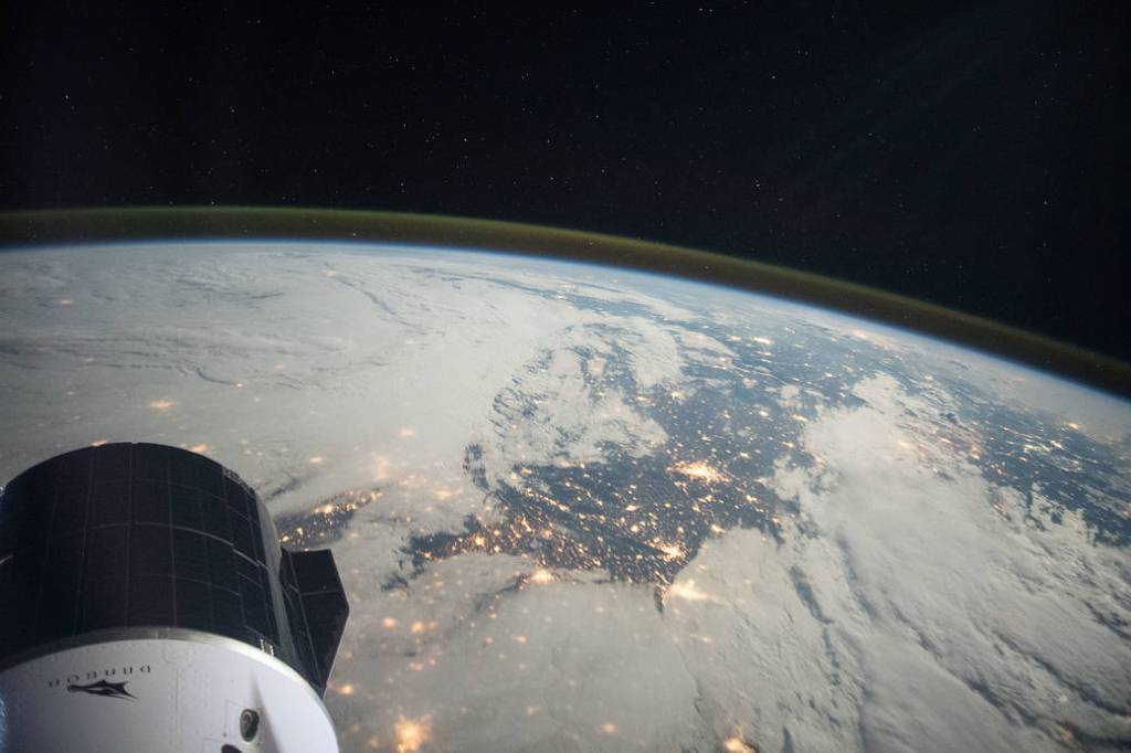 The SpaceX Cargo Dragon above northern France