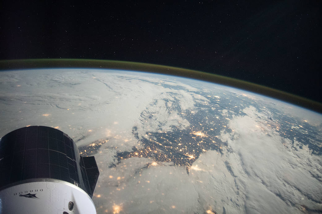 The SpaceX Cargo Dragon above northern France