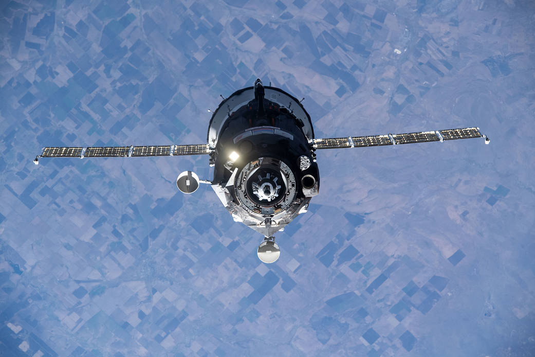 The Soyuz MS-19 crew ship approaches the space station