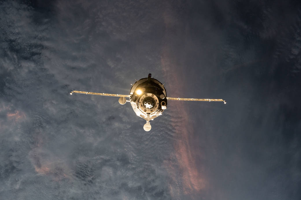 The Soyuz MS-19 crew ship approaches the space station