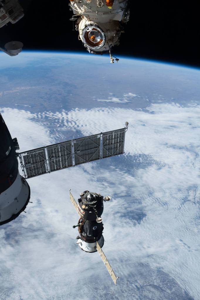 The Soyuz MS-18 crew ship undocks from Nauka