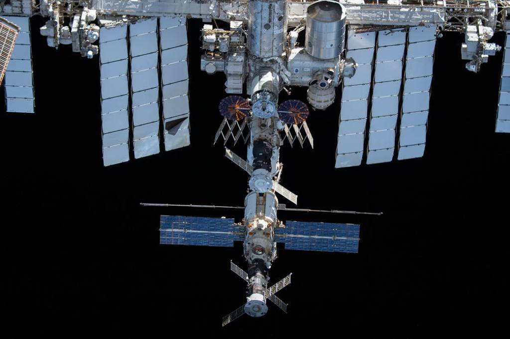 The station pictured from the SpaceX Crew Dragon