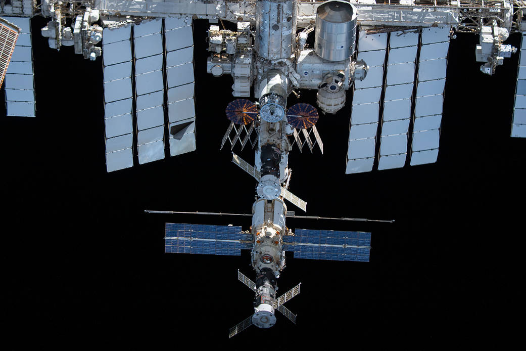 The station pictured from the SpaceX Crew Dragon