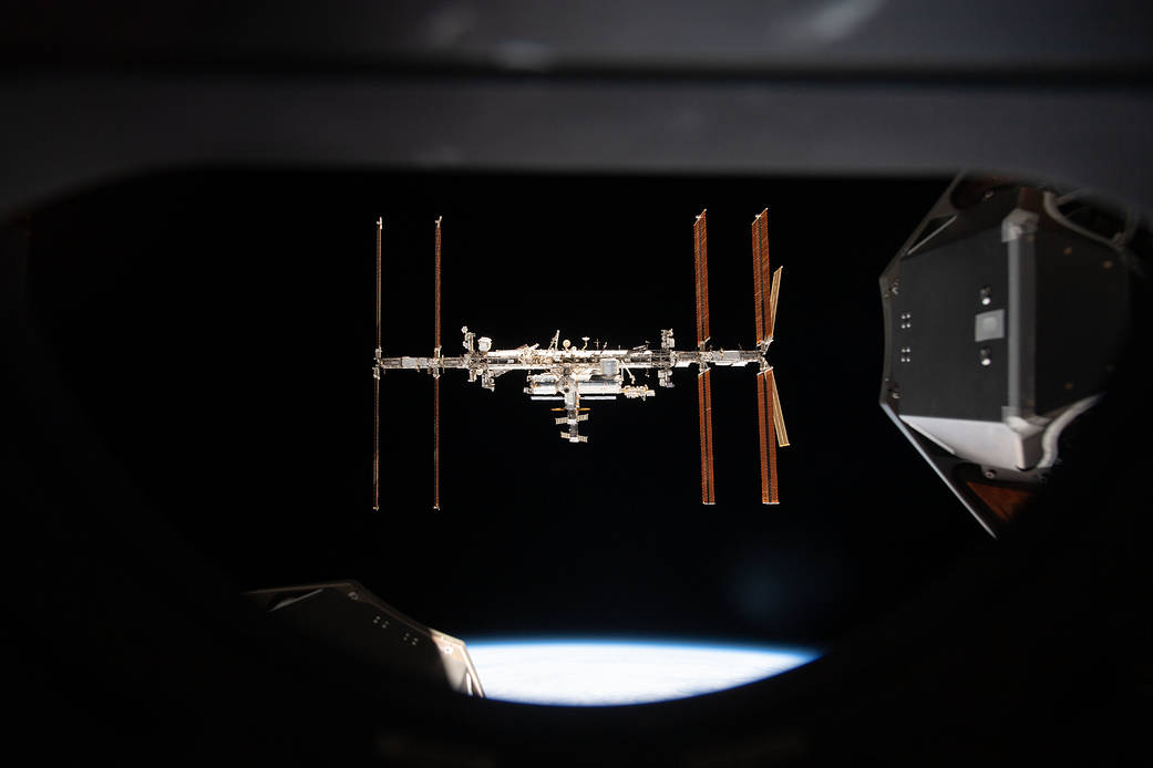 The station pictured from the SpaceX Crew Dragon